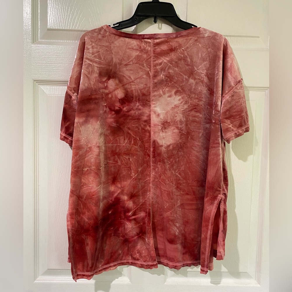 Umgee Pink Crushed Velvet Blouse Top Women's Medium Short Sleeves Oversized - Picture 8 of 12